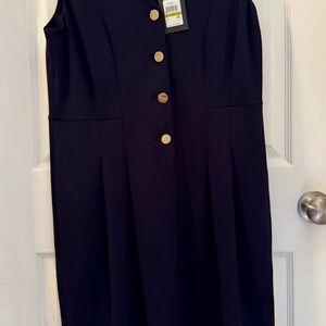 New DKNY Sleeveless Dress Navy with Gold Buttons zip up back size 14